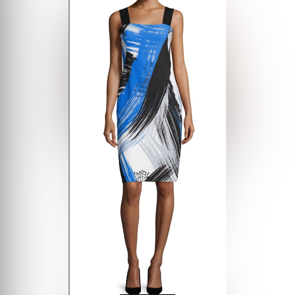 Milly Lorena Brushstroke-Print Sheath Dress, Sapphire NWT, Size 2